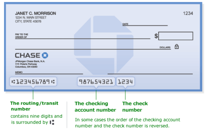 bank account number on check chase